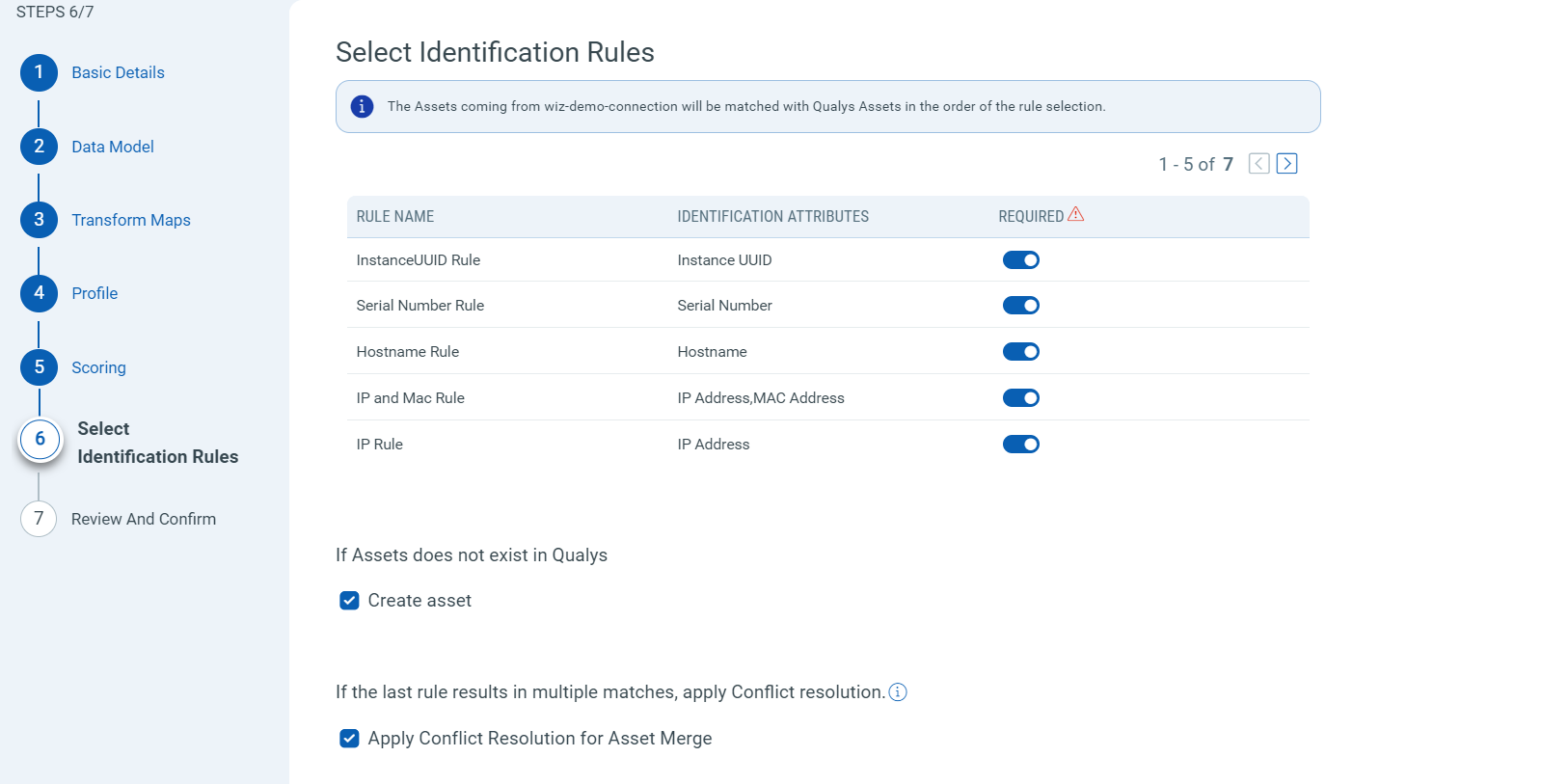 Select Identification Rules screen.